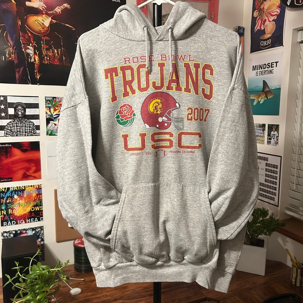 Hanes USC Trojans Rose Bowl 2007 Hoodie XL Gray Vintage Y2K Streetwear Graphic